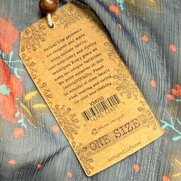 NWT Natural Life Mesh Navy Blue‎ Sheer Floral Tie Front Kimono Top Blouse O/S - Picture 5 of 6